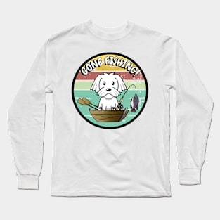 Cute white dog has gone fishing Long Sleeve T-Shirt